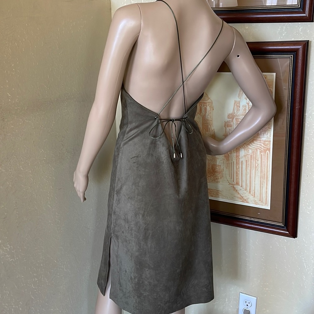 LILYFUL Womens Faux Suede Leather Sexy Cocktail Backless Back Slip Dress Sz S